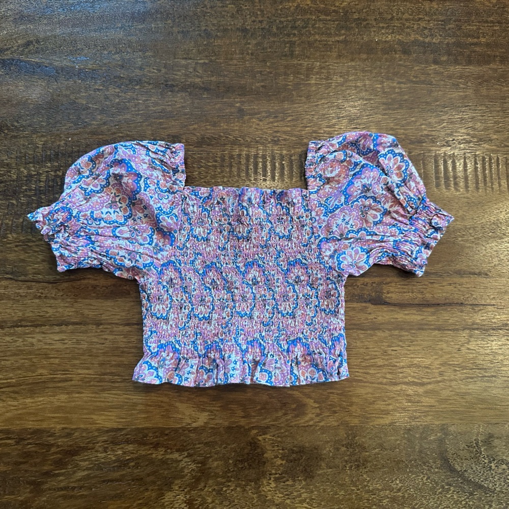 Mini Boden Pink and Blue Smocked Crop Top
